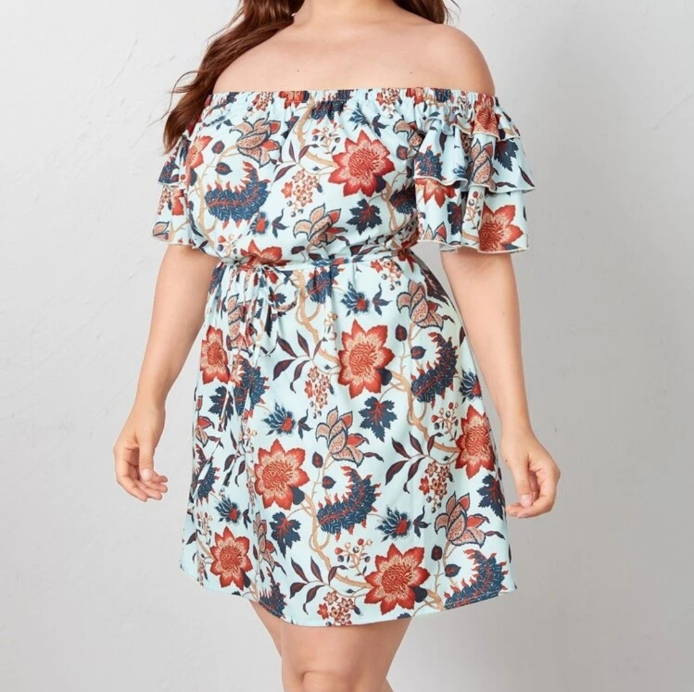 Floral off the should mini dress